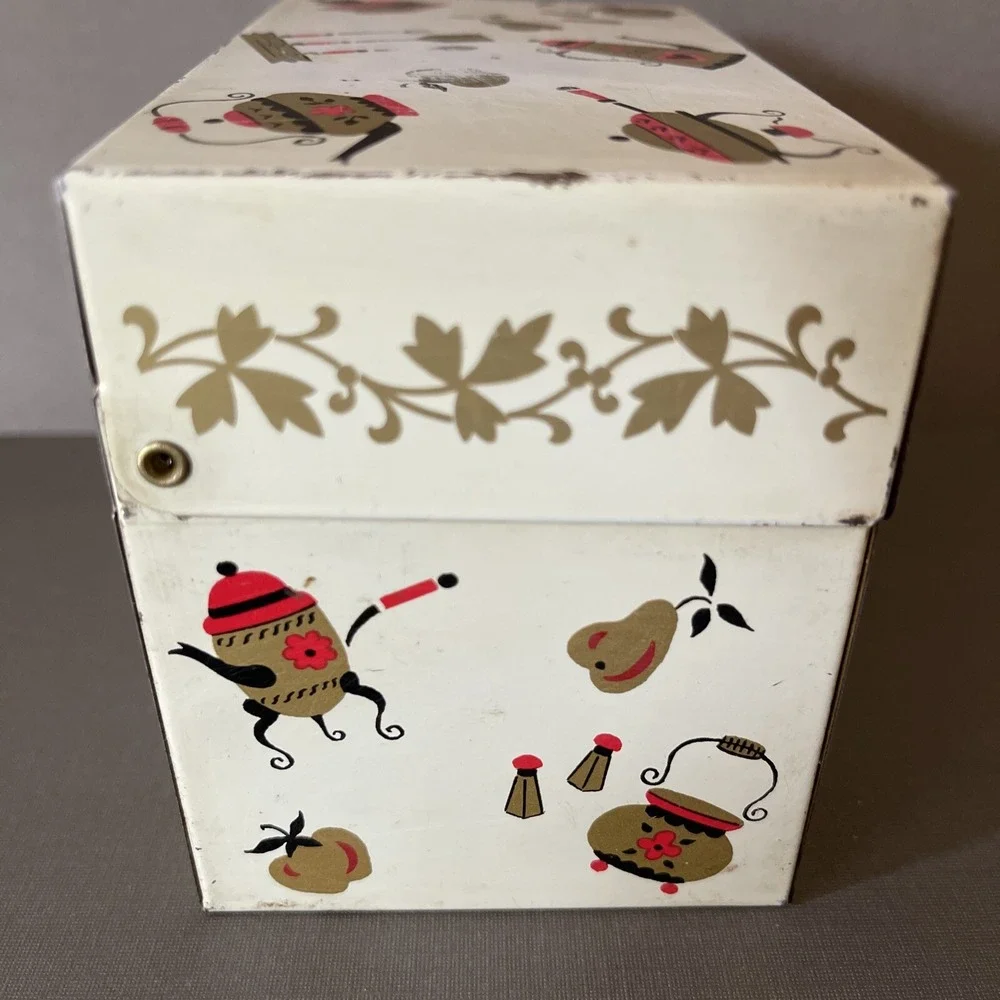 Vintage Metal Tin Recipe Box Midcentury Farmhouse Retro Kitchen Decor‎ Gold